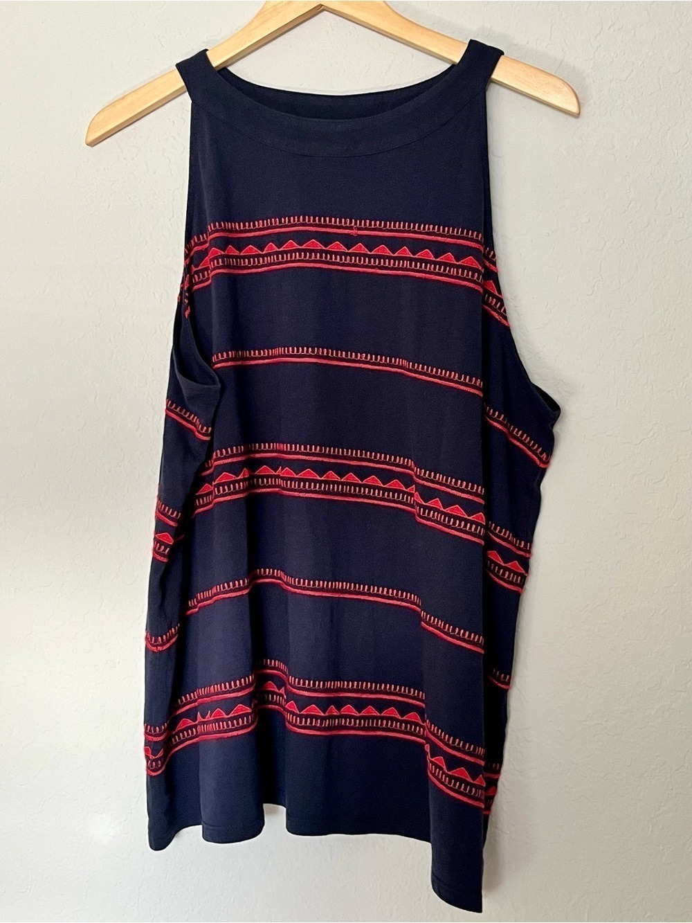J. Jill 2X Matching Set Navy Red Embroidered Tank & Midi Skirt Linen Blend Plus